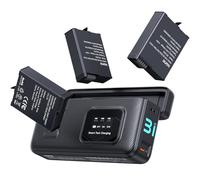 Llano AC3 Cargador Rápido de 30W con Estuche y 3 Baterías de 1950mAh para Osmo Action 6 para dji Osmo Action 6/5 Pro / 4/3 & Osmo 360, Carga PD de Tres Ranuras, Pantalla LED, Almacenamiento Portátil.
