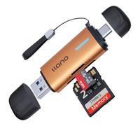 llano Lector de Tarjetas SD USB C, Doble Ranura USB 3.0 2-in-1 Adaptador Card Reader para SD/TF/Micro SD/SDHC, Compatible con Laptop, PC, Teléfono, MacBook Pro/Air, iPad, Cámara - Naranja