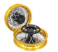 Llanta de Rueda Compatible con CRF50 XR50 70 10 pulgadas delantera 1,60-10 pulgadas trasera de aluminio con rueda dentada y llantas de disco de freno Rueda(Gold 15mm Axle Hole)