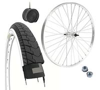 Llanta delantera de 24 x 1,75 cm + cubierta blanca + cámara para bicicleta de paseo, rueda de aluminio/acero