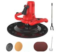 Llanta EléCtrica Para Alisar Paredes Con PéRtiga Extensible Y Varilla Mezcladora, Mezcladora De Cemento De 80-600 Rpm, Llana EléCtrica Para Mortero Y Yeso, Pulidora De Paredes(Red)