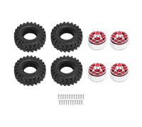 Llantas RC 1.0 de aleación de aluminio, duraderas, con neumáticos de goma suave para Crawlers RC a escala 1/24, buje de 5 estrellas, paquete de 4 (Rojo)