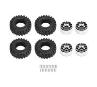 Llantas RC 1.0 de aleación de aluminio, duraderas, con neumáticos de goma suave para Crawlers RC a escala 1/24, buje de 5 estrellas, paquete de 4 (Negro)