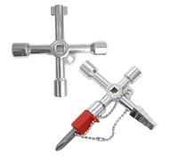 Llave cruzada de 4 vías: 2 llaves maestras 4 en 1, llave de gabinete de interruptor, llave triangular cuadrada, llave cruzada de medidor de agua, herramienta de electricista de aleación de zinc y