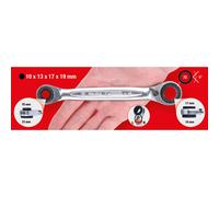 KS Tools 503.4565 Llaves de tuerca de carraca dobles GEARplus 4 en 1,reversibles, 10x13x17x19 mm