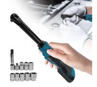 Llave de carraca inalámbrica de 3/8 pulgadas compatible con Makita 18 V, 80 N.m. Llave de carraca eléctrica eléctrica con luz LED, 8 llaves de vaso y 1 adaptador de accionamiento