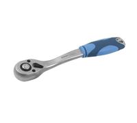 Llave de carraca - llave de 1/4" en acero cromo-vanadio, trinquete de 72 dientes, sistema de cambio con expulsador, mango engomado curvado.