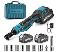 Llave de Carraca para Makita 18V, 3/8" Llave de Trinquete Inalámbrica, 2 × 4000 mAh Baterías, 320 RPM, Juego de Llaves de Carraca Inalámbricas con Carga Rápida y 9 Llaves de Vaso