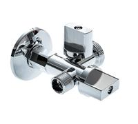 Llave de Escuadra Doble 2 Vías 1/2" x 1/2" x 3/8" - Válvula Angular Cromada con Doble Salida para Cisterna, Grifo o Electrodomésticos