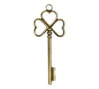 Llave de esqueleto de latón vintage grande con cerradura de gabinete antiguo, llavero de adorno para manualidades, accesorio de búsqueda del tesoro, aleación de bronce (A)