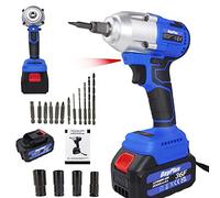 Llave de Impacto, 21V Pistola de Impacto Inalámbrica, Atornillador de Impacto 420Nm con 6,0 Ah Batería, Cargador, 1/2 pulgada, Impacto Eléctrico con 4 Vasos de Impacto Profundo 14, 17, 19, 22 mm