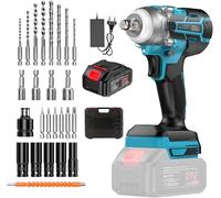 Llave de Impacto a Batería 21V, 300Nm Motor Brushless 1/2" con Batería 4.0Ah, Atornillador de Impacto para Cambio de Ruedas & Montaje, in argador Rápido & 26 Accesorios en Maletín