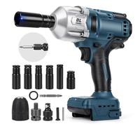 Llave de impacto con batería de 1000 Nm, compatible con sistema Bosch Professional de 18 V, batería de litio GBA/GBA ProCORE18V, llave de impacto sin escobillas de 1/2 pulgadas con 6 llaves de vaso
