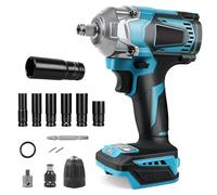 Llave de impacto con batería de 700 Nm, compatible con batería Makita de 18 V, llave de impacto sin escobillas de 1/2 pulgadas con 6 llaves de enchufe, para aplicación automotriz e industrial (sin
