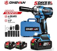 Llave de impacto eléctrica sin escobillas ONEVAN 1200N.M, inalámbrica, de 1/2 pulgada, herramienta de reparación de automóviles, destornillador, taladro, compatible con batería Makita. 2 Battery Set C