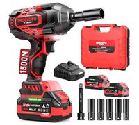 Llave de impacto inalámbrica 1500 N.m, taladro de impacto sin escobillas de alto par de 1/2 con potencia de 3500 rpm, 2 baterías de 4.0 Ah, cargador rápido, velocidades variables para coche/camión RV