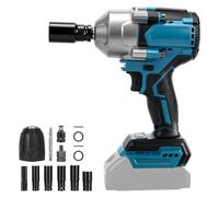Llave de impacto inalámbrica compatible con Makita 18 V, llave de impacto sin escobillas de 1/2 pulgadas con luz LED, 1200 Nm, con 5 llaves para tuercas de rueda de coche, autocaravana, bricolaje (sin