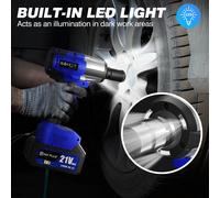 Llave de impacto inalámbrica de 21 V sin escobillas con 2 pilas, luces LED, velocidad continua para reparación de automóviles, construcción, kit de herramientas de bricolaje para el hogar 1 BATTERY