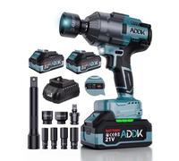 Llave de Impacto Inalámbrica sin Escobillas, 2x4,0 Ah 21V Pistola de Impacto Baterías, par Máximo de 1600 N.m, 6 Velocidades, 2600 rpm Llave de Impacto con Para Coche Familiar/Camioneta/Cortacésped