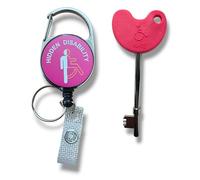 Llave de inodoro compatible con NKS/Radar UK para discapacitados con carrete retráctil de insignia de discapacidad oculta con clip para cinturón (rosa)
