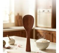 Llave de rosa de madera sostenible con soporte - Cuchara de arroz antiadherente apta para lavavajillas - Utensilio de cocina ergonómico para uso diario