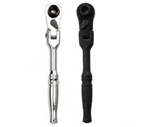 Llave de trinquete 2 en 1 de 1/4 pulgadas, mango de trinquete reversible con cabeza flexible, herramienta de metal de ángulo de giro bajo de 5 grados para spa apretado (2 piezas)