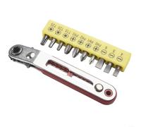 Llave de trinquete compacta de 1/4 pulgadas con diseño de cabeza de codo y desplazamiento de 90 grados para uso con puntas de destornillador hexagonales y enchufes