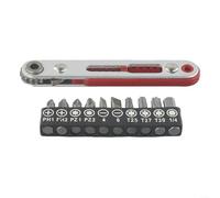 Llave de trinquete compacta de cabeza plana con juego de 10 puntas de destornillador, perfecta para reparaciones del hogar en espacios limitados