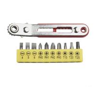 Llave de trinquete de cabeza de codo, carraca de 16 dientes de desplazamiento de 90° con soporte de broca hexagonal de 1/4 pulgadas y juego de 10 puntas de destornillador de 25 mm para espacios