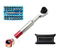 Llave de trinquete, juego de enchufes, puntas de destornillador, 72 dientes para mini conductor, hexagonal reversible de 1/4 pulgadas, acero al cromo vanadio, bolsa de kit de 33 piezas (rojo especial)