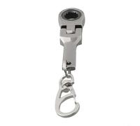 Llave de trinquete, llave de trinquete plegable con llavero de cabeza flexible de 180°, combinación de llave de anillo de trinquete de 10 mm, herramienta de mano de metal (espejo plateado)