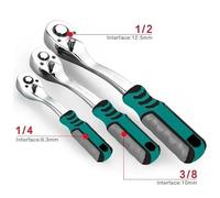 Llave de tubo de trinquete de 72 dientes, juego de llaves de tubo de trinquete reversible de liberación rápida for bricolaje, herramientas de reparación de automóviles con mango curvo(1 2 Ratchet Wren