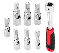 Llave de vaso intercambiable con cabeza giratoria de 180 grados para una fijación eficaz en huecos estrechos y posiciones superiores