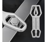 Llave dentada ajustable de doble cabeza para reparación de fontanería | Cuerpo de metal, aberturas dentadas dobles, perfil plano, dos tamaños de extremo, fontanería automática y uso doméstico