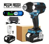 Llave eléctrica inalámbrica sin escobillas de 1800NM, destornillador de reparación de camiones y coches 1/2, taladro de impacto recargable para batería Makita de 18V 520NM 2 Battery