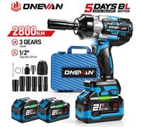 Llave eléctrica sin escobillas ONEVAN 2800N.M de alto torque, destornillador inalámbrico de 1/2 pulgada, herramienta de taladro de impacto para batería Makita de 18V. 1 Battery Set