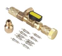 Llave extractora de núcleo de válvula, HVAC R410A R32 R22 A/C, perilla de cobre puro, tamaño doble 1/4 y 5/16 pulgadas, no necesita parada de máquina, amarillo
