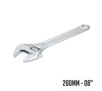 Llave inglesa - herramienta de 8 pulgadas, fabricada en acero al carbono, con acabado satinado y mordaza milimetrada de 200 mm.