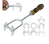 Llave instaladora telescópica multifuncional 21 en 1 para fregadero y grifo, herramienta de instalación de llave de espacio reducido con 7 cabezales de troquel intercambiables, juego de reparación de