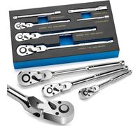 Llave Juego de trinquete de Cabeza Flexible de 1/4" 3/8" 1/2" Llave Ajustable de 180° con Barra de extensión de 72 Dientes(6pcs Blue)