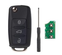 Llave Plegable de 3 Botones para Volkswagen con PCB Integrada - Compatível con Polo, Golf, Caddy, Jetta, Touran, Tiguan, con Hoja Sin Cortar, Herramienta de Desmontaje y Chip