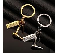 Llavero 3 en 1 de peluquería de moda con secador de pelo, tijeras y peine, colgante con dije, llavero/collar dorado