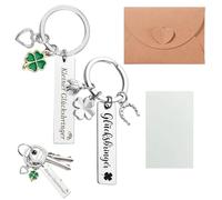 Llavero amuleto de la suerte 2 unidades con grabado en negro, diseño con trébol, herradura, corazón y mariquita, regalo simbólico para amistad y amor