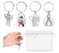 Llavero Ángel de la Guarda Set 4 Piezas con Bolsa de Cordón Blanca - Diseño Único de Ángeles Modernos para Protección y Buena Suerte, Regalo Ideal para Hombres y Mujeres, Perfecto para Navidad, C