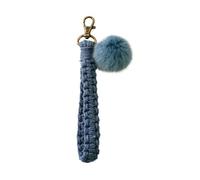 Llavero bohemio de macramé, pulsera tejida hecha a mano, bola piel Pastoral, 5 uds(Blue)