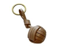 Llavero Bola Cordón o Cuero, Llavero Hombre Mujer Trenzado con forma de Bola. Llavero Coche Moto (Cuero Grande Marrón Claro)