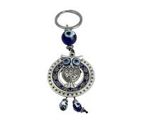 Llavero Búho de la Suerte Azul - Llaveros Ave Buho Amuleto Ojo Turco Azul Mal de Ojo Redondo - Accesorio llaves amantes de los búhos, aves voladoras, pájaros… - Llavero unisex hombre y mujer