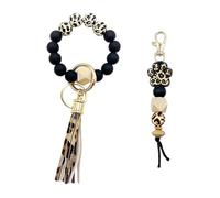 Llavero Cadena Con Colgante de Bolsa de Mujer, Borla y Cuentas de Madera para Coche