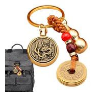Llavero chino | Abalorio de mochila de buena suerte | Llavero de latón de longevidad para coche, moneda exquisita para adultos, Guardian God Zodiac Dragon Rotary + Five Emperors, Refer to description