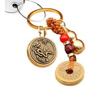 Llavero chino, dije de cobre vintage, colgante de moneda, colgante de llavero de coche, multifuncional para mujeres y hombres, Guardian God Zodiac Snake Rotary + Five Emperors M, Refer to description